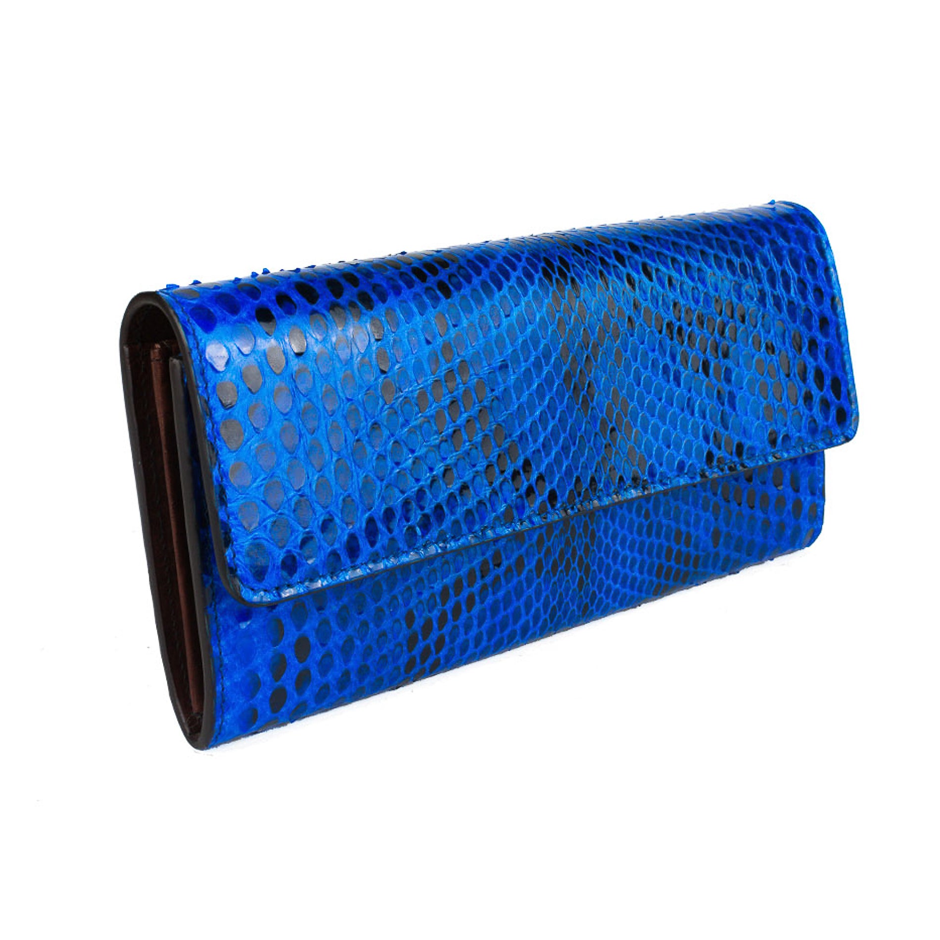 Donatella blu - portafoglio donna in pitone con pattella