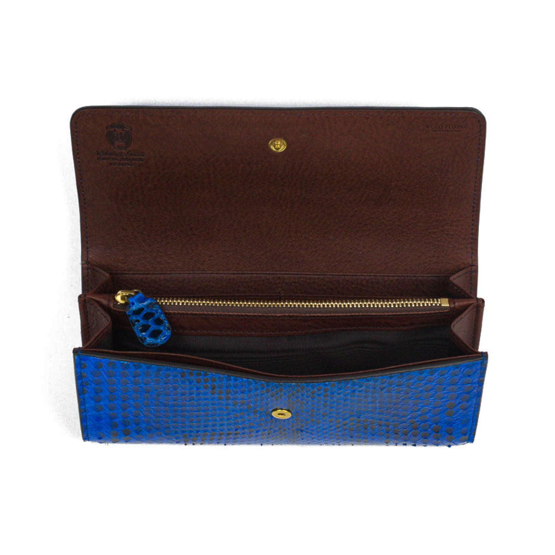 Donatella blu - portafoglio donna in pitone con pattella