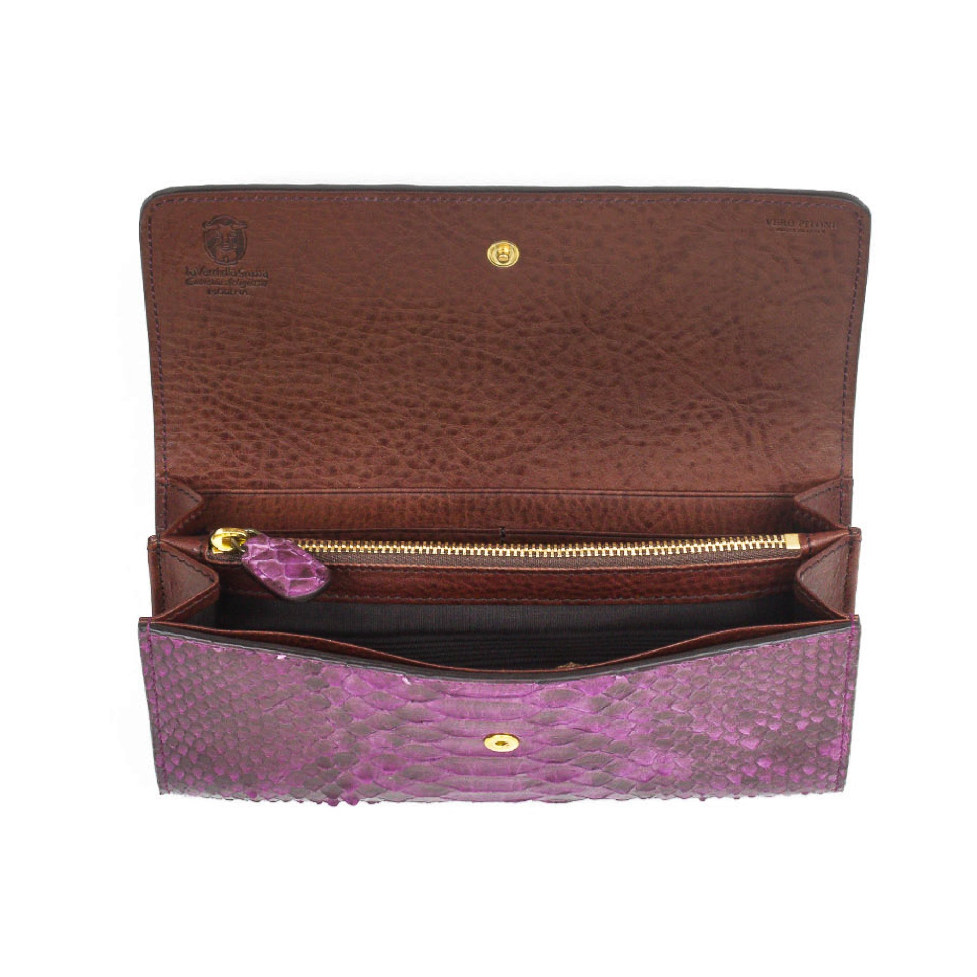 Donatella viola - portafoglio donna in pitone con pattella